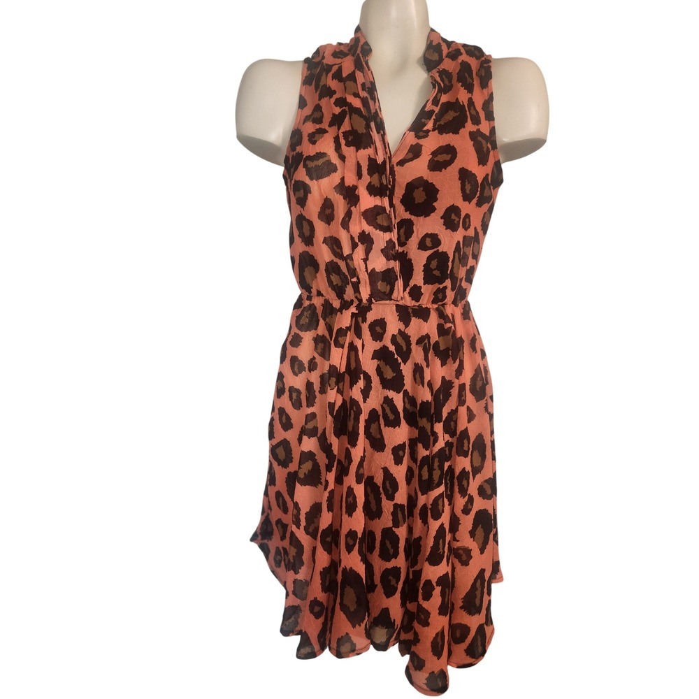 Mimi Chica Womens XS Leopard Print Ruffle V-Neck Sleeveless Dress Coral Orange
